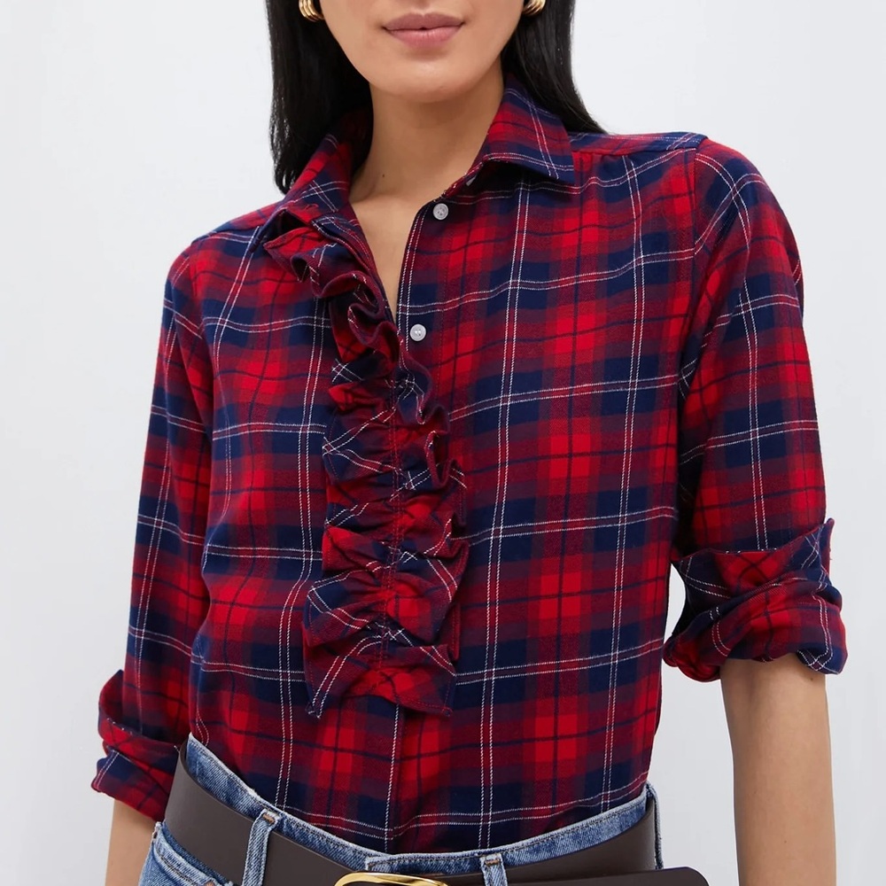 NWT- Tuckernuck Red and Blue Plaid Ruffle Blouse!